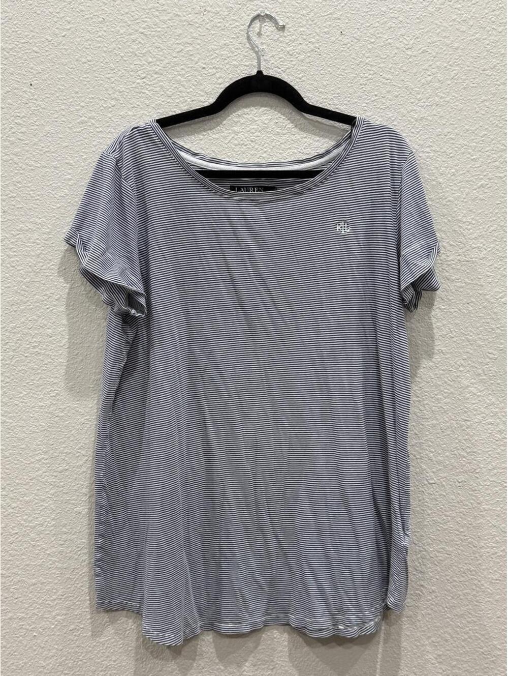 Lauren Ralph Lauren Navy White Striped Short-Sleeve T-Shirt Size Large